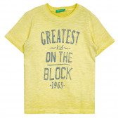 Памучна блуза с къс ръкав и надпис, жълта Benetton 224716 