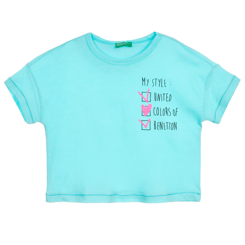 Памучна тениска с надпис за бебе, светло синя  224739