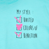 Памучна тениска с надпис за бебе, светло синя Benetton 224740 2