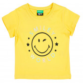 Памучна тениска с емотикона и надпис за бебе, жълта Benetton 224935 