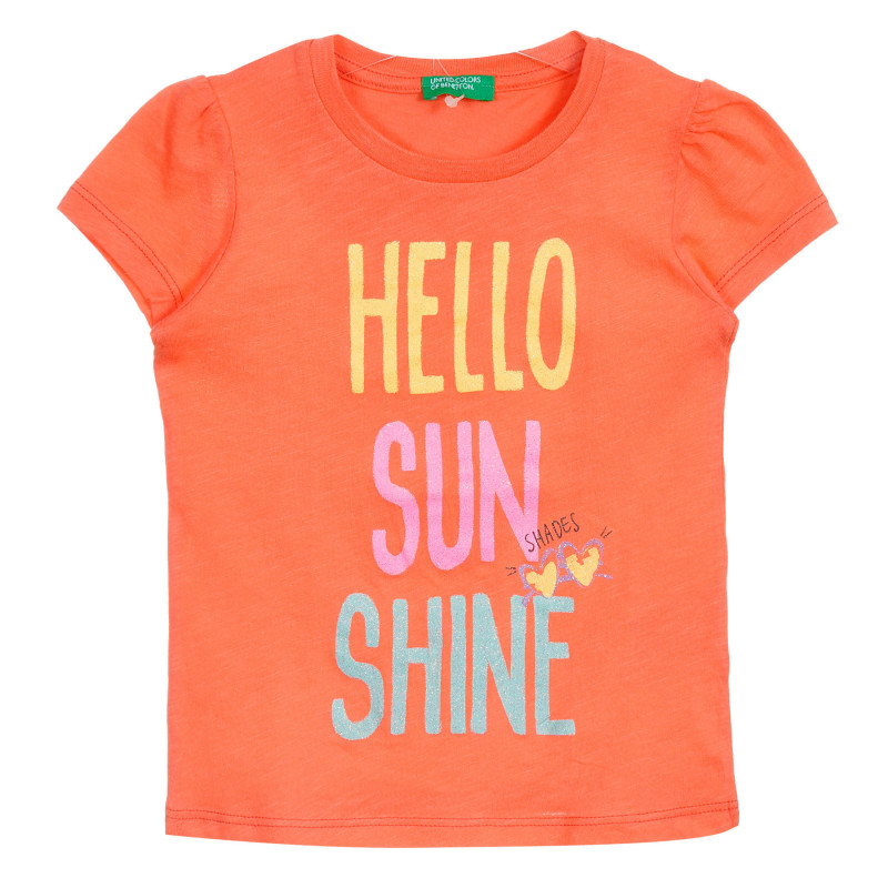 Памучна тениска с надпис Hello sun shine, оранжева  224955