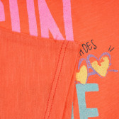 Памучна тениска с надпис Hello sun shine, оранжева Benetton 224957 3