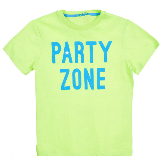 Памучна тениска с надпис Party zone, зелена Benetton 224963 