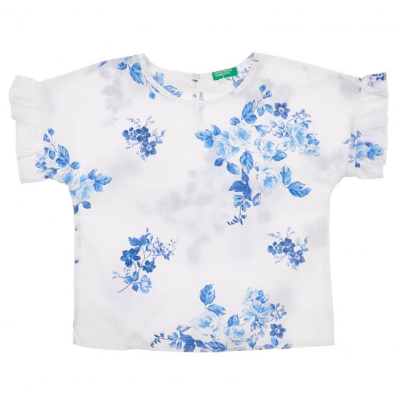 Памучна блуза с къс ръкав и флорален принт, бяла Benetton 224975 