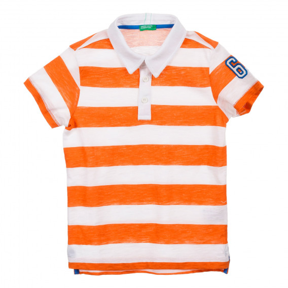 Памучна тениска в бяло и оранжево райе Benetton 225019 