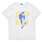 Памучна тениска с надпис jump high, бяла Benetton 225099 