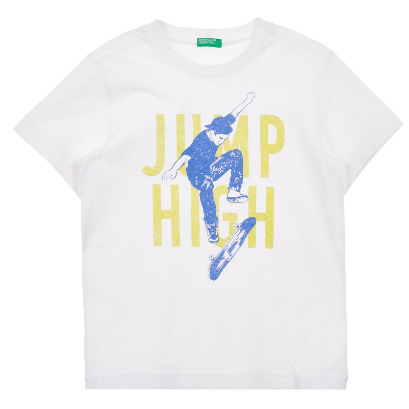 Памучна тениска с надпис jump high, бяла  225099