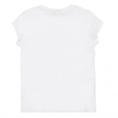 Памучна блуза с къс ръкав и надпис love more hate less, бяла Benetton 225106 4