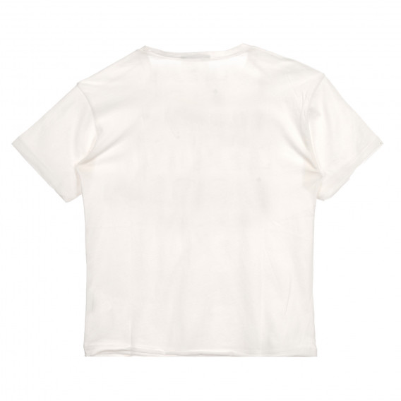 Памучна тениска с надпис от камъчета, бяла Benetton 225206 3