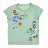 Памучна тениска с цветна щампа за бебе, зелена Benetton 225240 