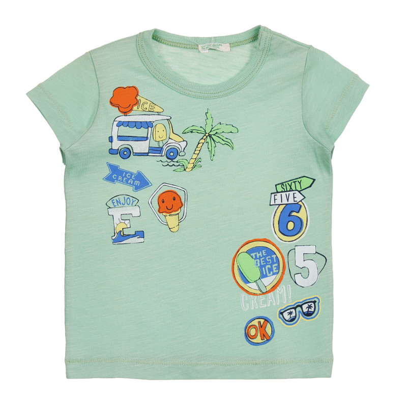 Памучна тениска с цветна щампа за бебе, зелена  225240