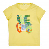 Памучна тениска с щампа за бебе, жълта Benetton 225246 