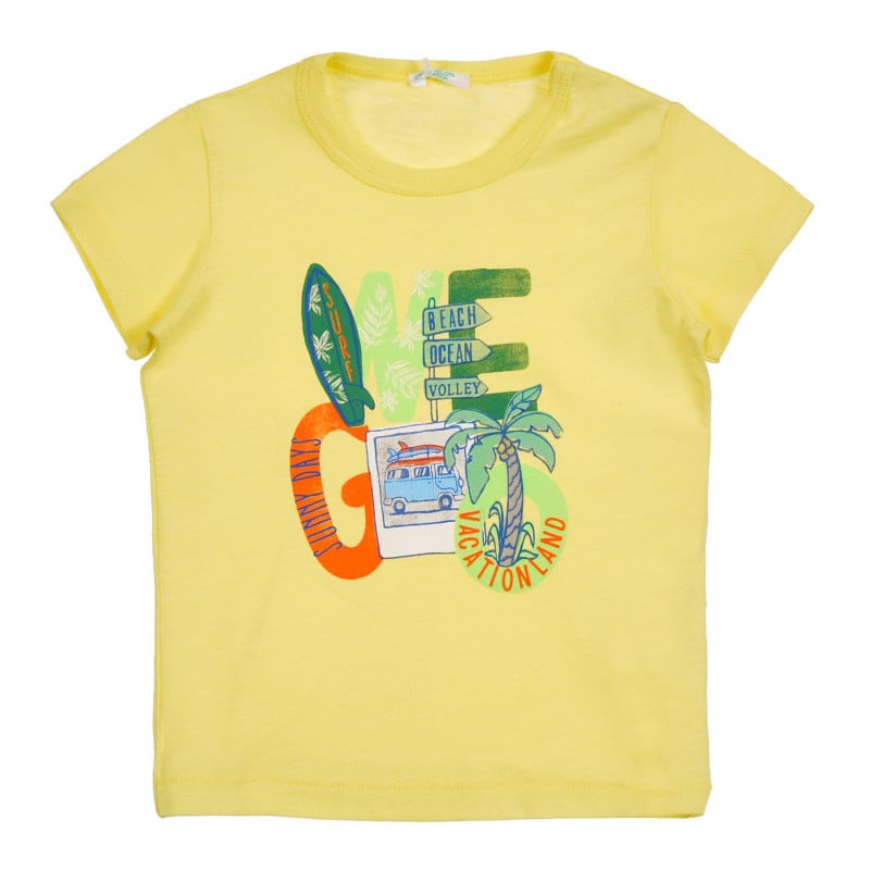 Памучна тениска с щампа за бебе, жълта  225246