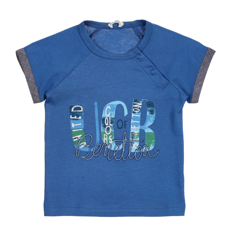 Памучна тениска с бродиран надпис на бранда, синя  225264