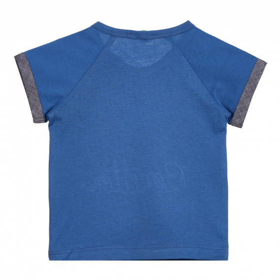 Памучна тениска с бродиран надпис на бранда, синя Benetton 225266 3