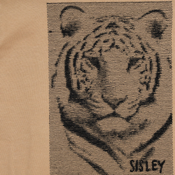 Памучна тениска с апликация на тигър, бежова Sisley 225283 2