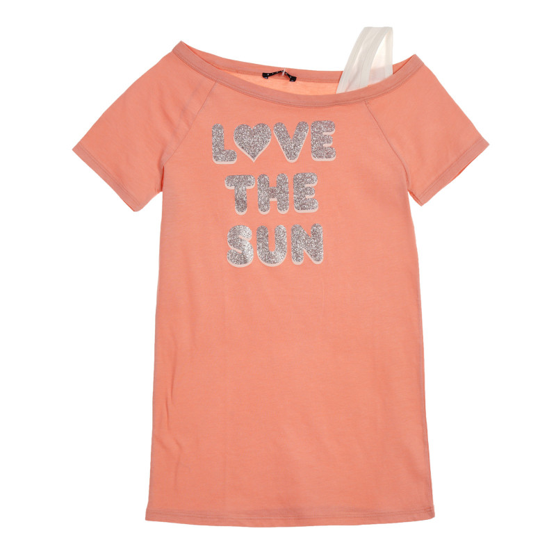 Памучна тениска с брокатен надпис Love the sun, розова  225285