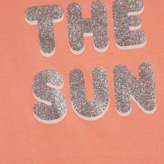 Памучна тениска с брокатен надпис Love the sun, розова Sisley 225286 2