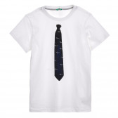 Памучна тениска с щампа на вратовръзка, бяла Benetton 225327 