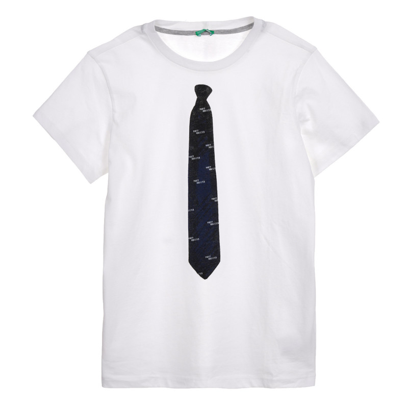 Памучна тениска с щампа на вратовръзка, бяла  225327