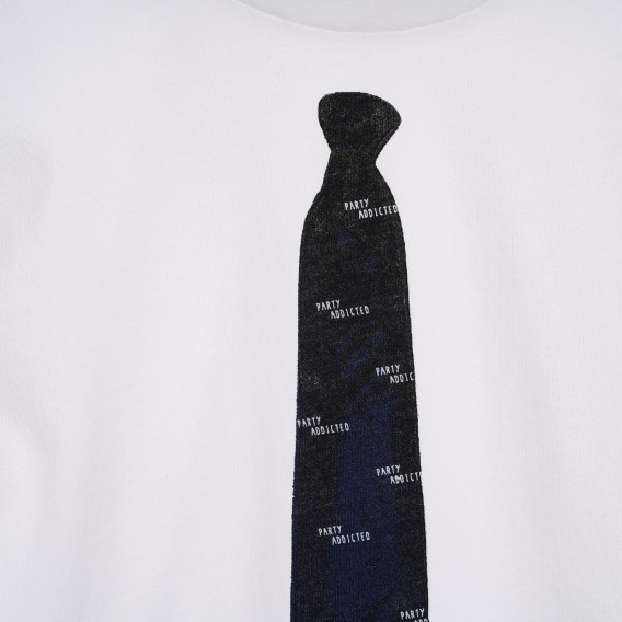 Памучна тениска с щампа на вратовръзка, бяла Benetton 225328 2