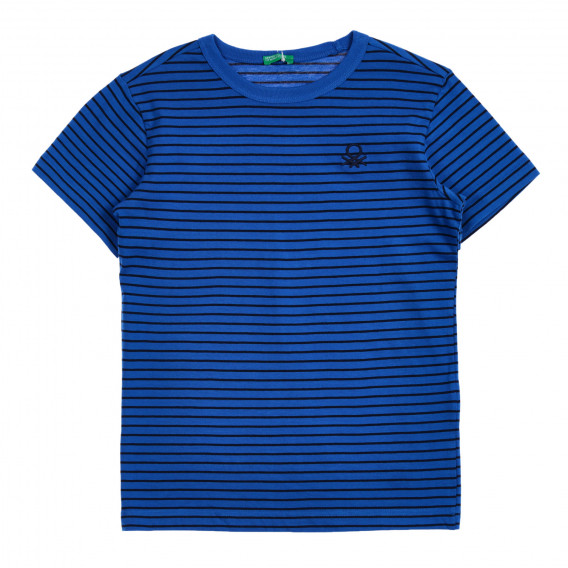 Памучна тениска в синьо черно райе Benetton 225330 