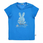 Памучна тениска с щампа за бебе, синя Benetton 225357 