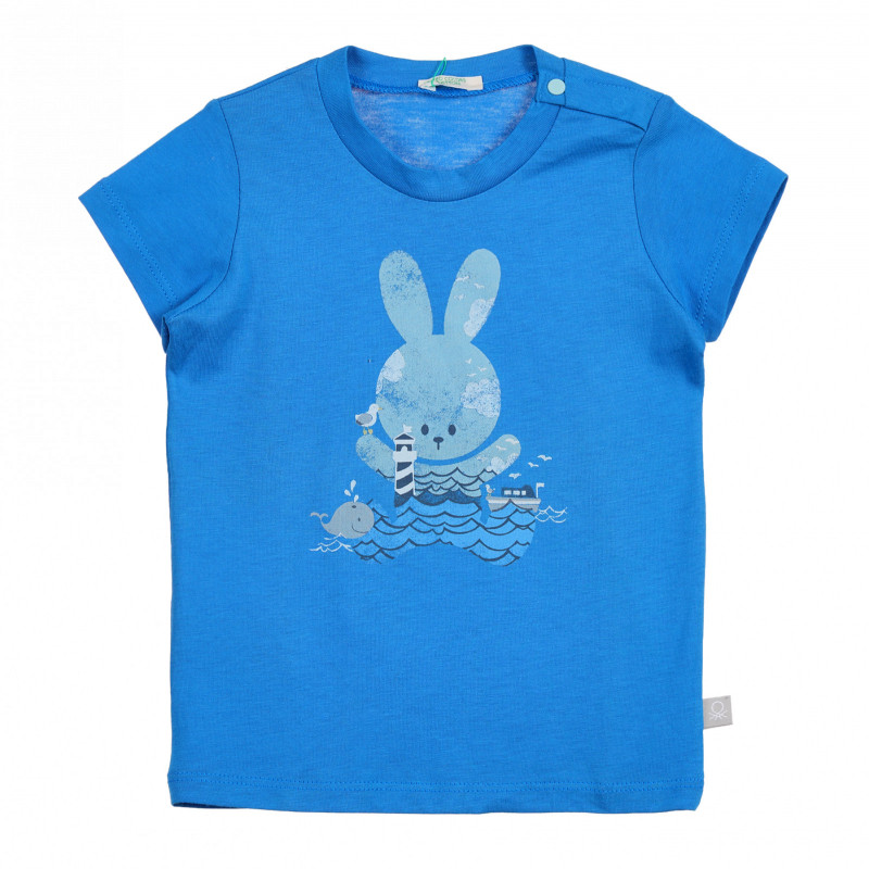Памучна тениска с щампа за бебе, синя  225357