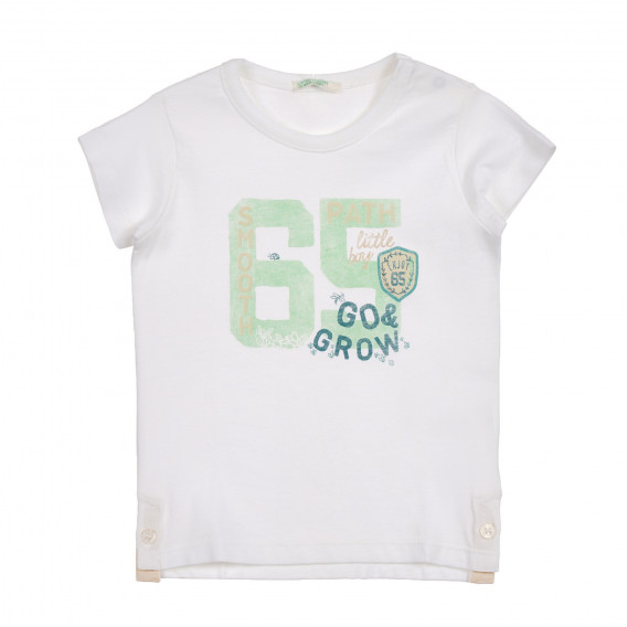 Памучна тениска с копчета в долния край за бебе, бяла Benetton 225372 