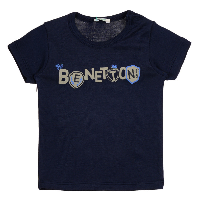Памучна тениска с надпис на бранда за бебе, синя  225390