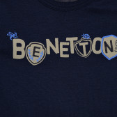Памучна тениска с надпис на бранда за бебе, синя Benetton 225391 2