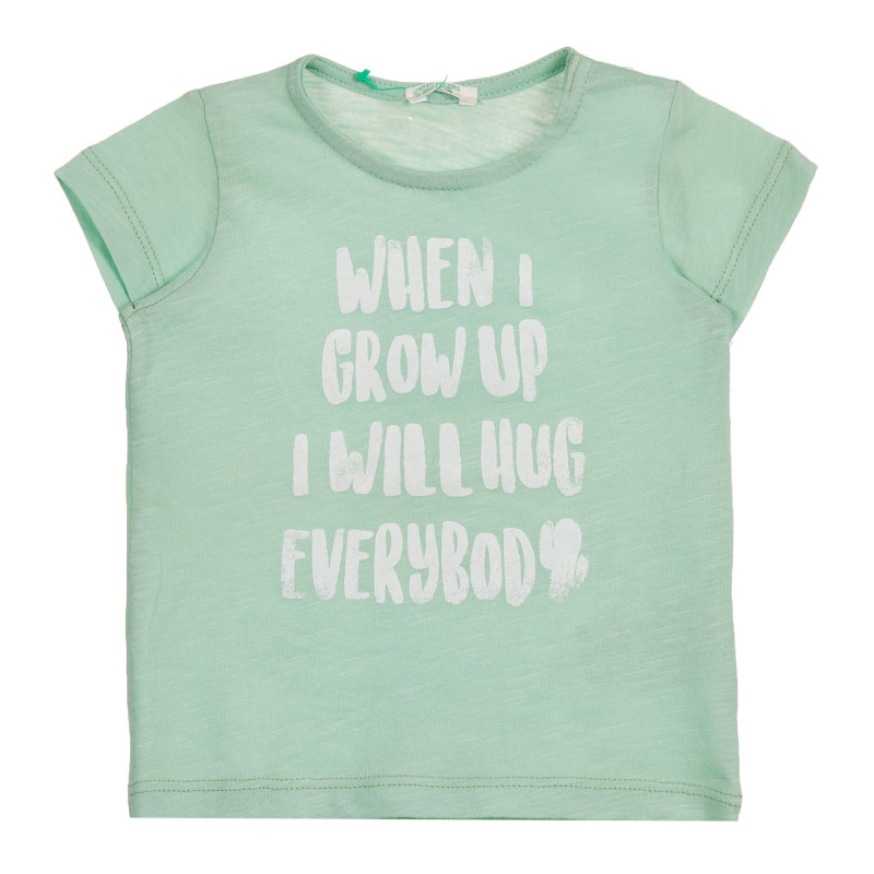 Памучна тениска с надпис за бебе, зелена  225411