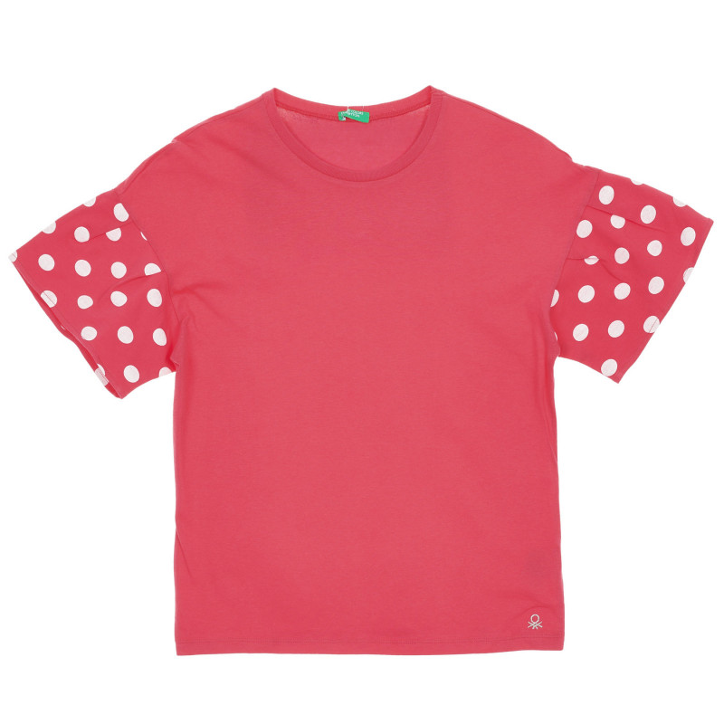 Памучна тениска с фигурален принт на ръкавите, розова  225504