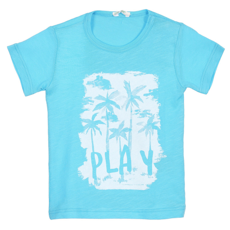 Памучна тениска с принт на палми за бебе, светло синя  225540