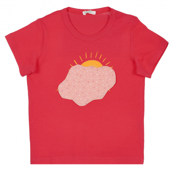 Памучна тениска с апликация за бебе, червена Benetton 225548 