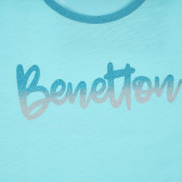 Памучна тениска с брокатен надпис, светлосиня Benetton 225569 2