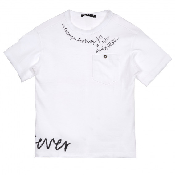 Памучна тениска с бродиран надпис, бяла Sisley 225628 