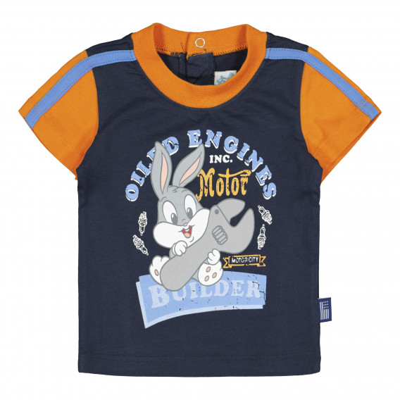 Памучна тениска за бебе за момче я синьо и оранжево Original Marines 225963 