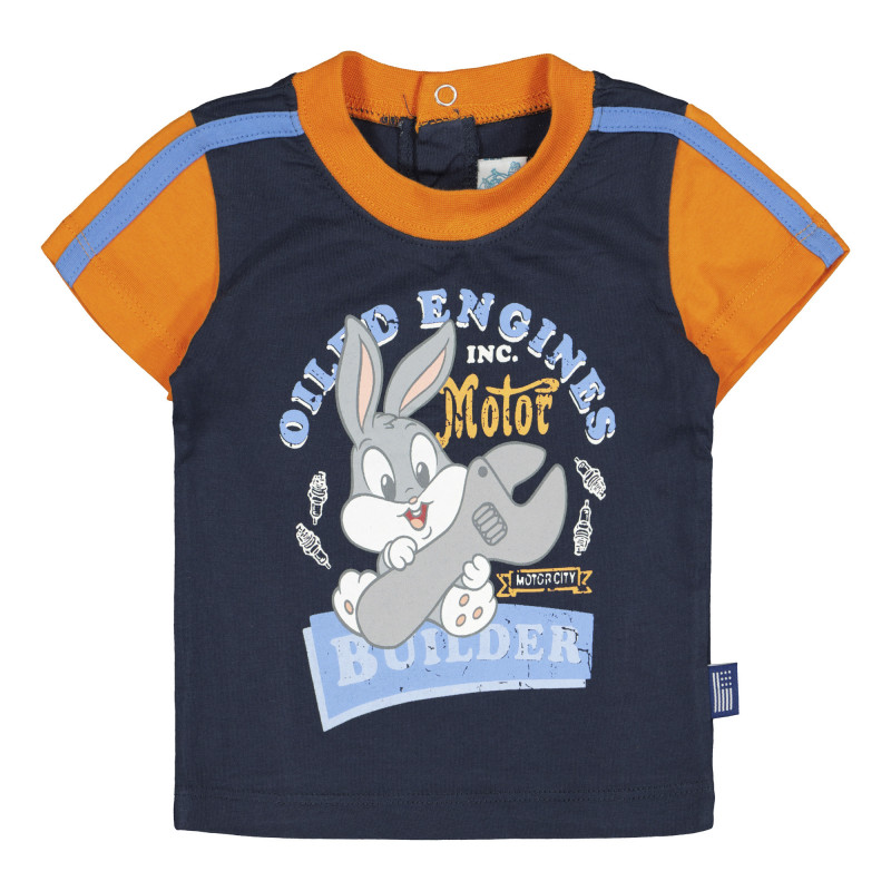 Памучна тениска за бебе за момче я синьо и оранжево  225963