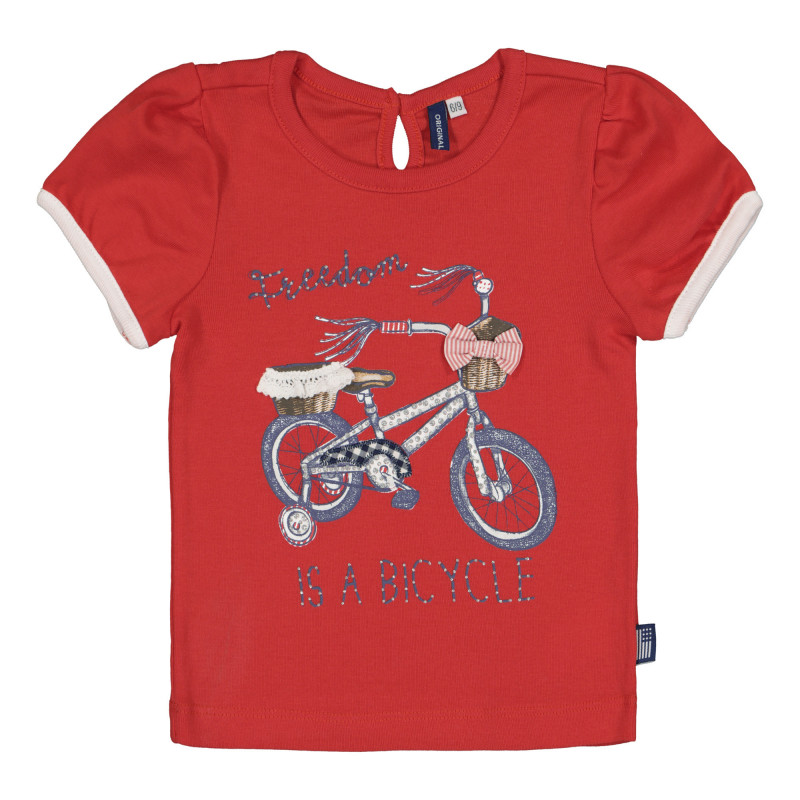 Памучна тениска за бебе за момиче червено  225978