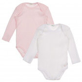 Комплект от два броя памучни бодита с дълъг ръкав за бебе, бяло и розово Benetton 226867 