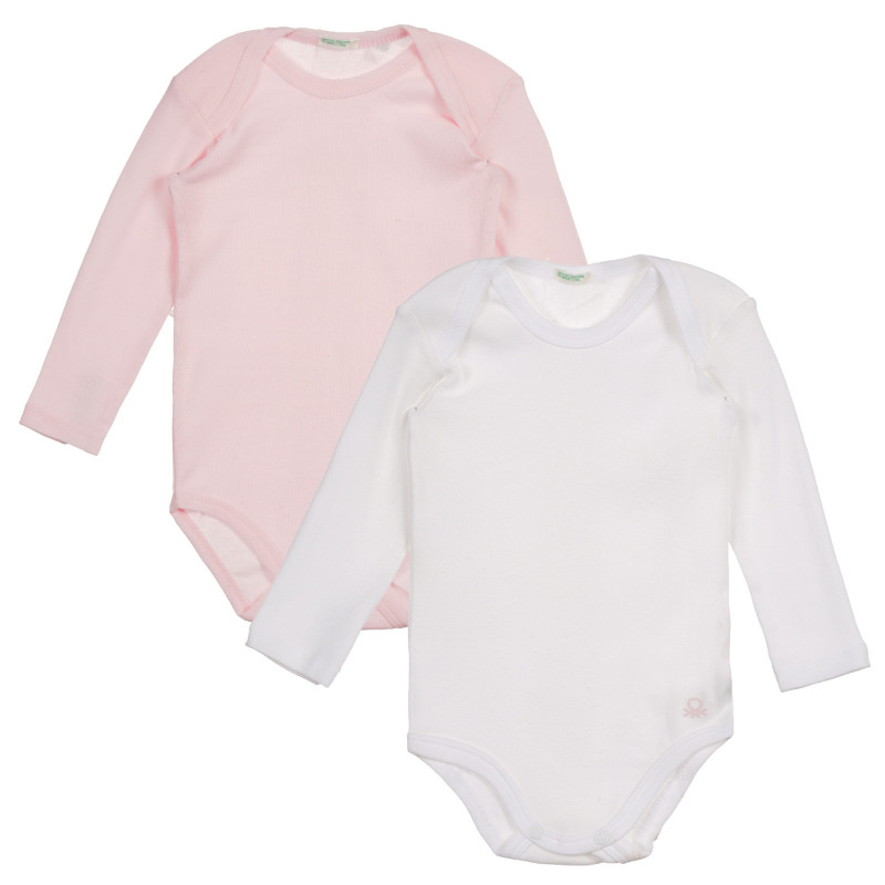Комплект от два броя памучни бодита с дълъг ръкав за бебе, бяло и розово  226867