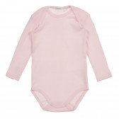 Комплект от два броя памучни бодита с дълъг ръкав за бебе, бяло и розово Benetton 226870 4
