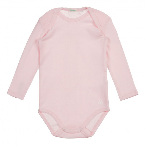 Комплект от два броя памучни бодита с дълъг ръкав за бебе, бяло и розово Benetton 226870 4