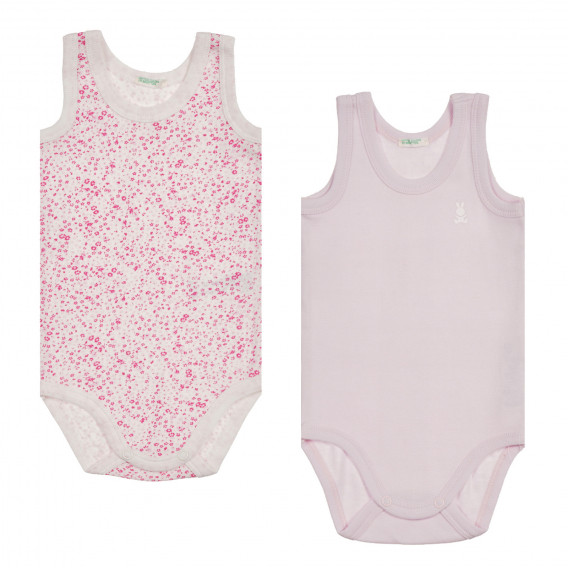 Комплект два броя памучни бодита за бебе, розово и лилаво Benetton 226879 