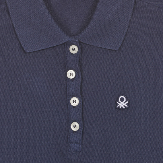 Памучна тениска с яка и логото на бранда, тъмно синя Benetton 226905 2