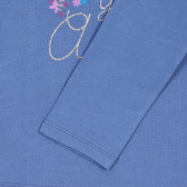 Памучна блуза с брокатен надпис и къдрички, синя Benetton 226910 3