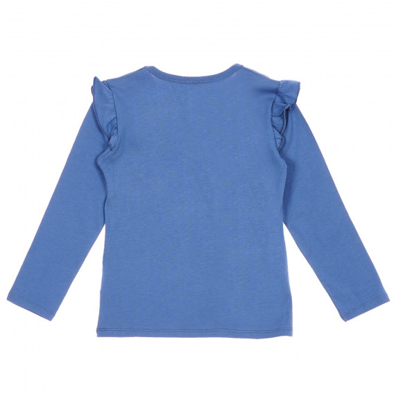 Памучна блуза с брокатен надпис и къдрички, синя Benetton 226911 4