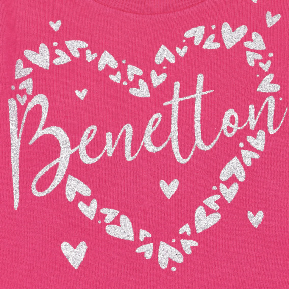 Памучен суитшърт с брокатен надпис, розов Benetton 226937 2