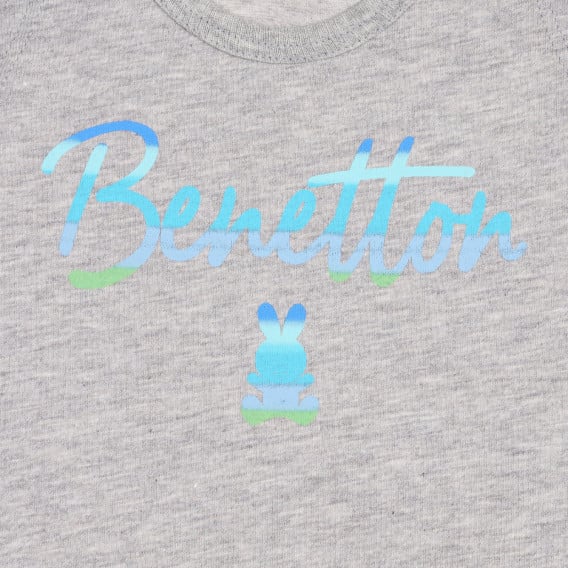 Памучен потник с надпис на бранда за бебе, сив Benetton 227058 2